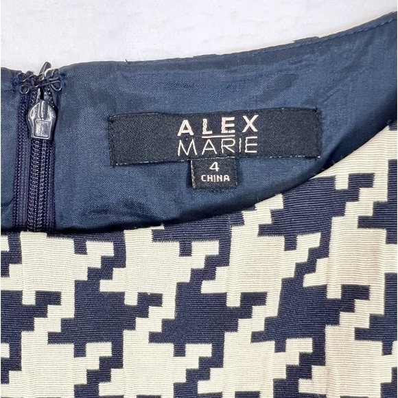 ALEX MARIE Sleeveless Navy Beige Houndstooth Midi Dress Size 4 Career Fall‎ - Picture 3 of 13